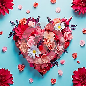 heart made of blooming flowers. generative AI photo