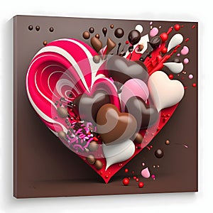 Heart made of chocolate small hearts and candies. Heart as a symbol of affection and