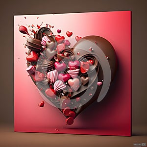 Heart made of chocolate small hearts and candies. Heart as a symbol of affection and