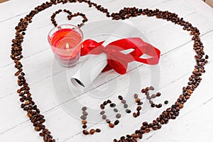 Heart made of coffee beans