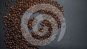 heart made of coffee beans on the table. coffee love concept