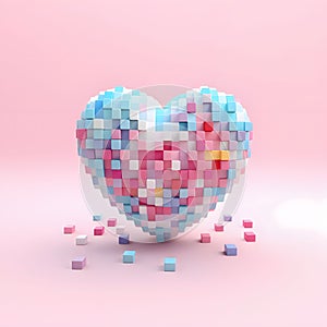Heart made of colored cubes. Heart as a symbol of affection and