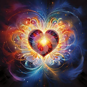 Heart made of colored lights on a dark background. Heart as a symbol of affection and love