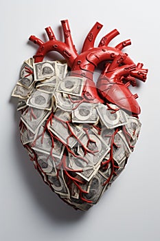 Anatomical heart made out of money