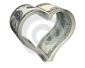 Heart made of few dollar papers