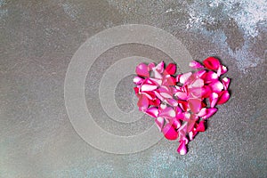 Heart made from fresh rose petals. Love concept