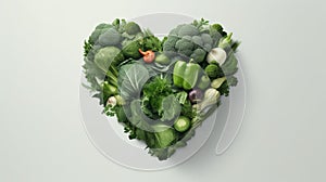 Heart made of fresh vegetables on white background. Healthy eating concept. Generative AI