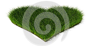 Heart made of green grass isolated on white background, nature love or ecology concept