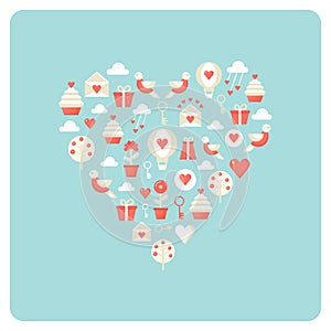 Heart Made of Love and Valentine Day Symbol Icons