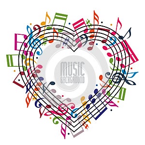 Heart made with musical notes and clef.