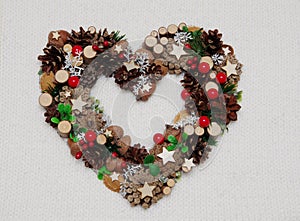 Heart made of natural materials Christmas ornament.