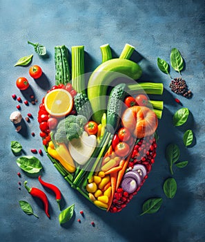 heart made out of vegetables, healthy eating concept