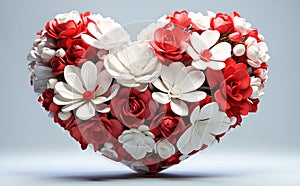 Heart made of red and white flowers