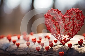 a heart made of red wood and red hearts lov