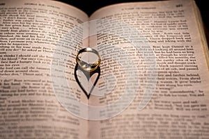 A heart made from the shadow of a ring on a book