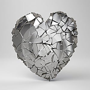 Heart made of small mirror pieces on light background. Broken heart, heartbroken, lovelorn, separation, divorce, trying