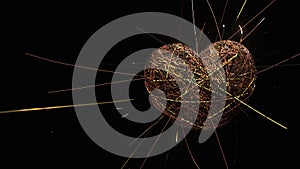 Golden Strings Heart Black Background