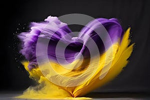 Heart made of swirling yellow and purple paint on black background