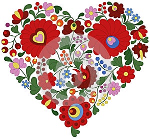 Heart made from traditional Hungarian embroidery pattern