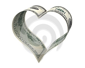 Heart made of two dollar papers