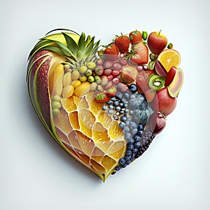 Heart made from vegetables and fruits - the concept of healthy eating, generative AI