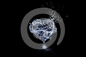 Heart made of water is on the black background. Happy Valentine`s Day.