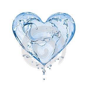 Heart made of water splashes isolated on white background