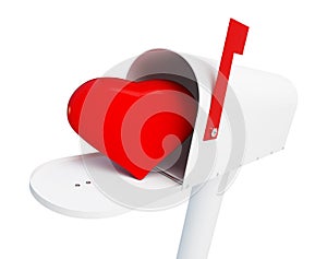 Heart in the mailbox Graduation hat question mark on a white background 3D illustration, 3D rendering