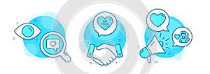 Heart, Man love and Love message icons set. Be true sign. Romantic people, Dating service. Love set. Vector