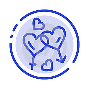 Heart, Man, Women, Love, Valentine Blue Dotted Line Line Icon