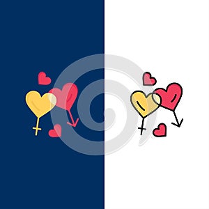 Heart, Man, Women, Love, Valentine  Icons. Flat and Line Filled Icon Set Vector Blue Background
