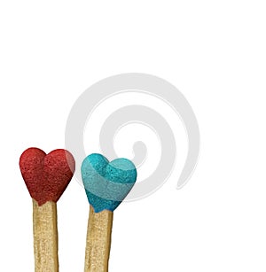 Heart matches near to each other love amor valentines day background isolated