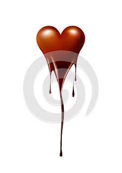 Heart melted chocolate on white background, chocolate lover or Valentine`s day concept, vector background