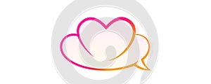 Heart in message cloud or chat bubble icon for open talk or love. Vector pink heart and message bubble for social dialogue