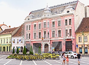 Bicycles and architecture at Brasov, in Romania.