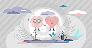 Heart mind connection scene vector illustration flat tiny persons concept.