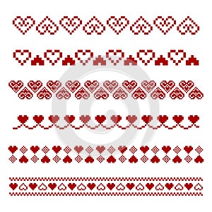Heart Modern Cross Stitch Pattern, Heart Line Borders Pattern