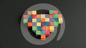Heart mosaic wooden cubes