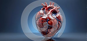 A heart, a muscular organ, reflective and transparent like glass. Organ of the human body