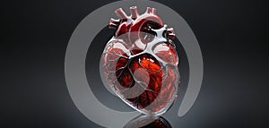 A heart, a muscular organ, reflective and transparent like glass. Organ of the human body