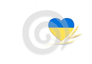 Heart with national flag colours of Ukraine and ears of wheat as a symbols of country.