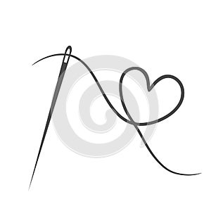 Heart with a needle thread icon for design on white. vector illustration