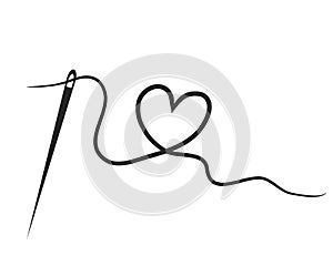 Heart with a needle thread. vector illustration