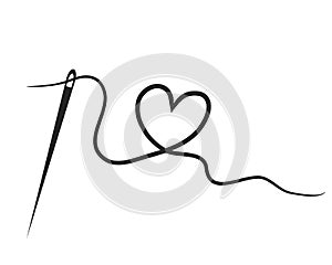 Heart with a needle thread. vector illustration photo