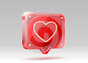 Heart neon like icon, sign follower 3d banner, love post social media. Vector photo