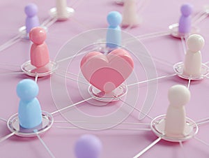Heart of the Network â Interconnected Figures on Pink Grid