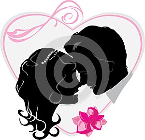 Heart with newly married. Wedding icon photo