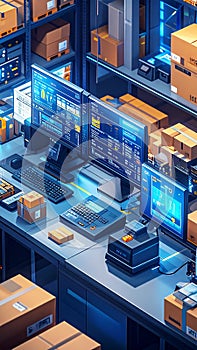 Futuristic Warehouse Logistics Control Center