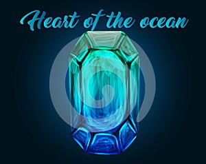 Heart of the ocean - titanic inspired photo. Magic emerald, moonstone, diamond precious stone 