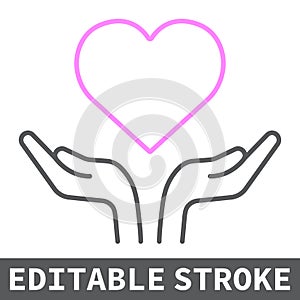 Heart in open hands color line icon, lgbt and heart, free love sign vector graphics, editable stroke linear icon, eps 10